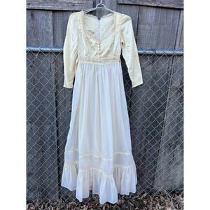 70s Gunne Sax Off White Romantic Victorian Prairie Wedding Dress Sleeves Size 5